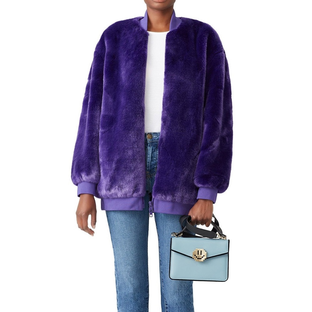 Tibi Purple Faux-Fur Bomber Jacket